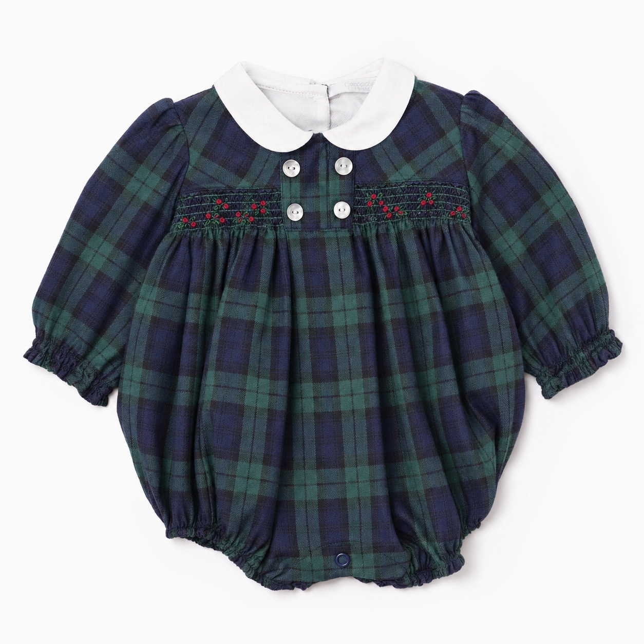 Smock Romper 'Tartan Green'